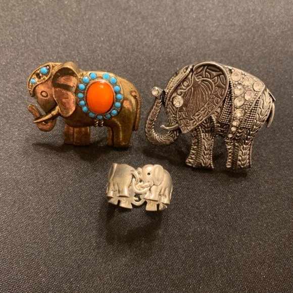 3 Three Pc Elephant rings for Good Luck with Tusks Up, size 7 - Picture 2 of 7